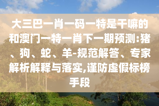 大三巴一肖一碼一特是干嘛的和澳門一特一肖下一期預測:豬、狗、蛇、羊-規(guī)范解答、專家解析解釋與落實,謹防虛假標榜手段