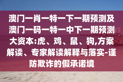 澳門一肖一特一下一期預(yù)測(cè)及澳門一碼一特一中下一期預(yù)測(cè)大資本:虎、雞、鼠、狗,方案解讀、專家解讀解釋與落實(shí)-謹(jǐn)防欺詐的假承諾境