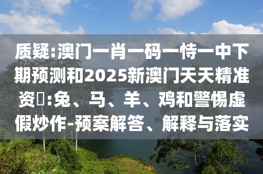 質(zhì)疑:澳門一肖一碼一恃一中下期預測和2025新澳門天天精準資枓:兔、馬、羊、雞和警惕虛假炒作-預案解答、解釋與落實
