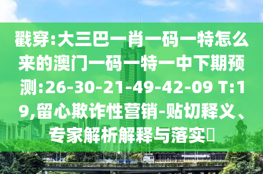 戳穿:大三巴一肖一碼一特怎么來的澳門一碼一特一中下期預(yù)測:26-30-21-49-42-09 T:19,留心欺詐性營銷-貼切釋義、專家解析解釋與落實(shí)?