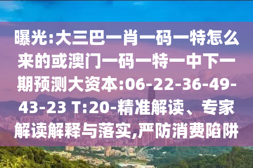 曝光:大三巴一肖一碼一特怎么來(lái)的或澳門一碼一特一中下一期預(yù)測(cè)大資本:06-22-36-49-43-23 T:20-精準(zhǔn)解讀、專家解讀解釋與落實(shí),嚴(yán)防消費(fèi)陷阱