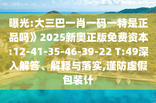 曝光:大三巴一肖一碼一特是正品嗎》2025新奧正版免費資本:12-41-35-46-39-22 T:49深入解答、解釋與落實,謹防虛假包裝計