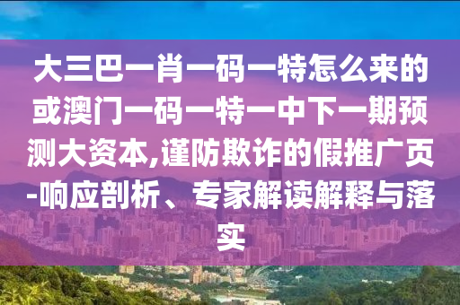 大三巴一肖一碼一特怎么來的或澳門一碼一特一中下一期預測大資本,謹防欺詐的假推廣頁-響應剖析、專家解讀解釋與落實