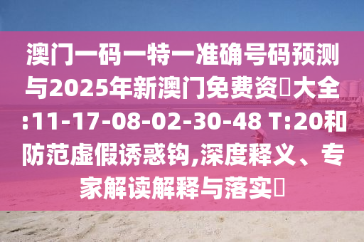 澳門(mén)一碼一特一準(zhǔn)確號(hào)碼預(yù)測(cè)與2025年新澳門(mén)免費(fèi)資枓大全:11-17-08-02-30-48 T:20和防范虛假誘惑鉤,深度釋義、專(zhuān)家解讀解釋與落實(shí)?