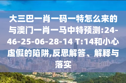 大三巴一肖一碼一特怎么來的與澳門一肖一馬中特預(yù)測:24-46-25-06-28-14 T:14和小心虛假的陷阱,反思解答、解釋與落實